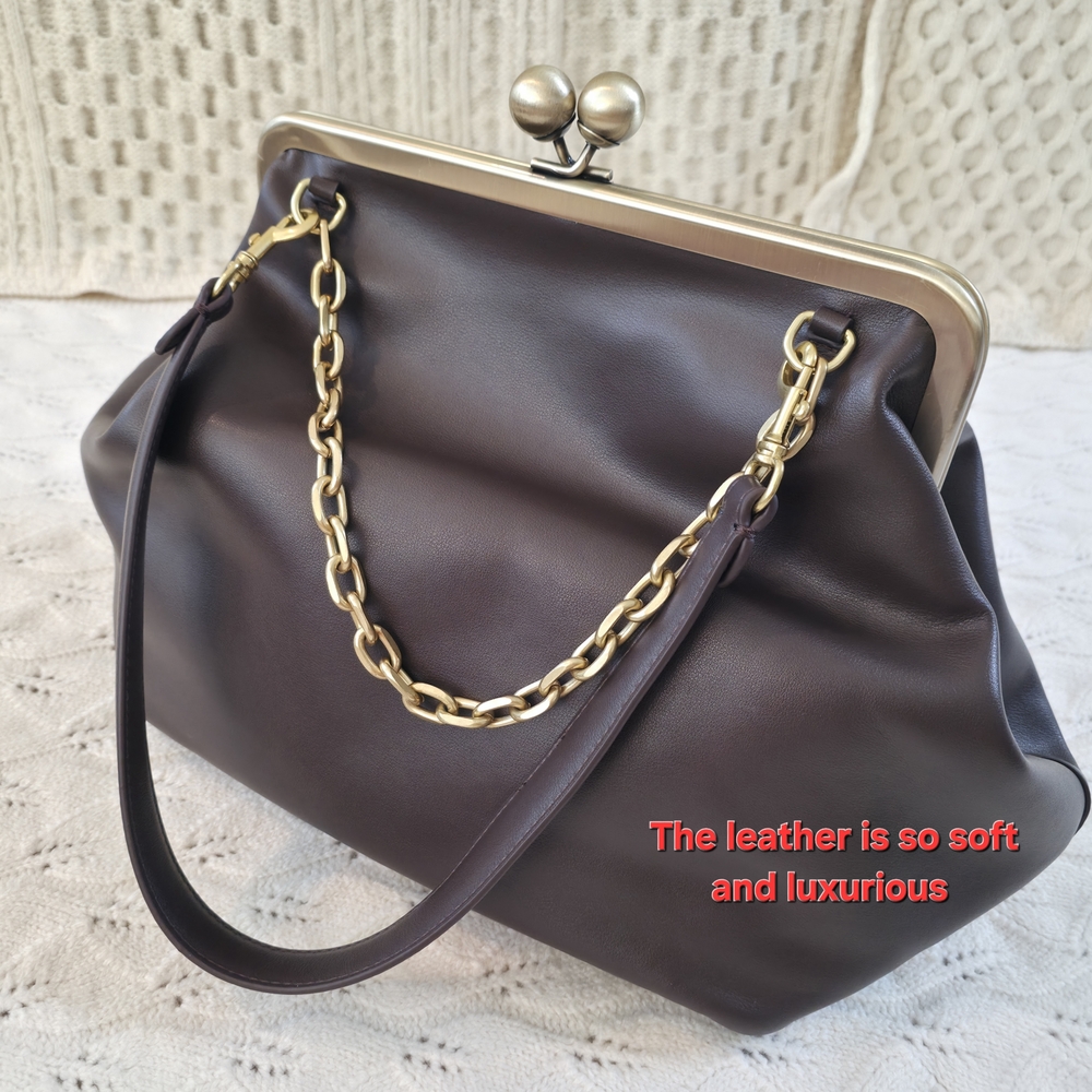 Large Kisslock bag in Chocolate Brown-New without tag - Picture 6 of 15